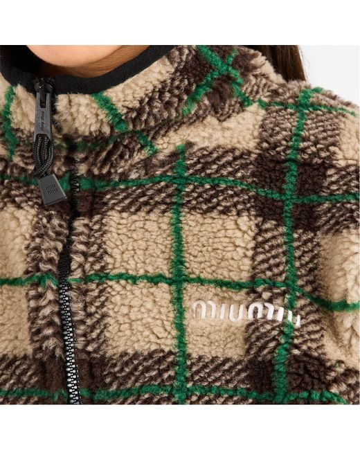 Miu Miu Green Checked Teddy Bear Jacket