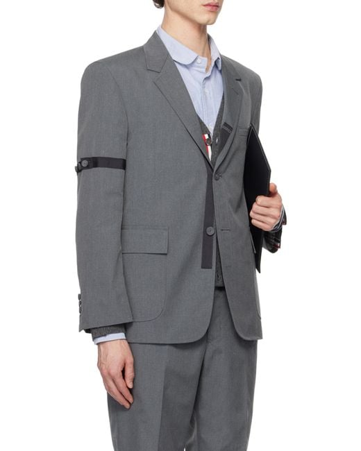 Thom Browne Gray Notched-Lapels Single-Breasted Blazer for men