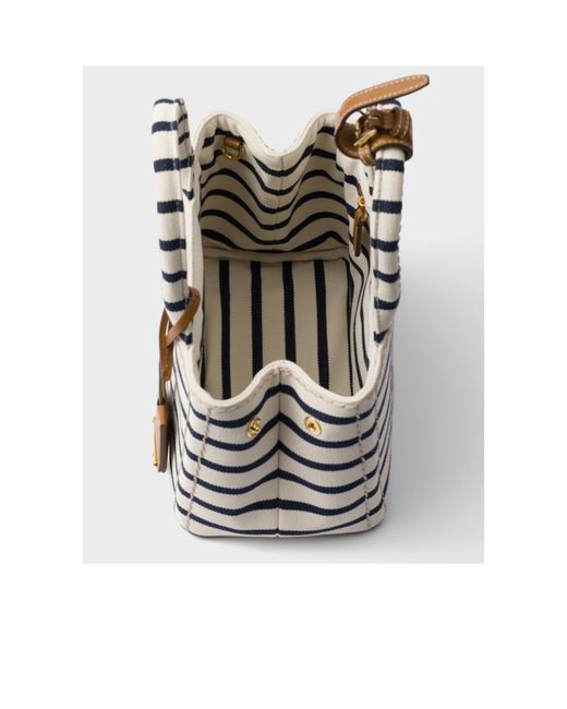 Prada Multicolor Jardinière Mini Striped Cotton Canvas Bag