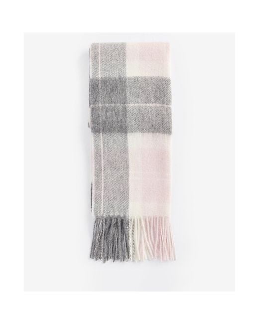 Barbour White Plaid Tassel Scarf