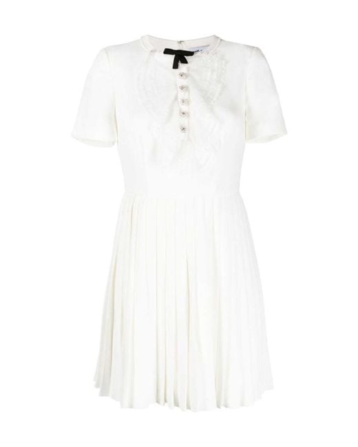 Self-Portrait White Crystal-Embellished Pleated Dress