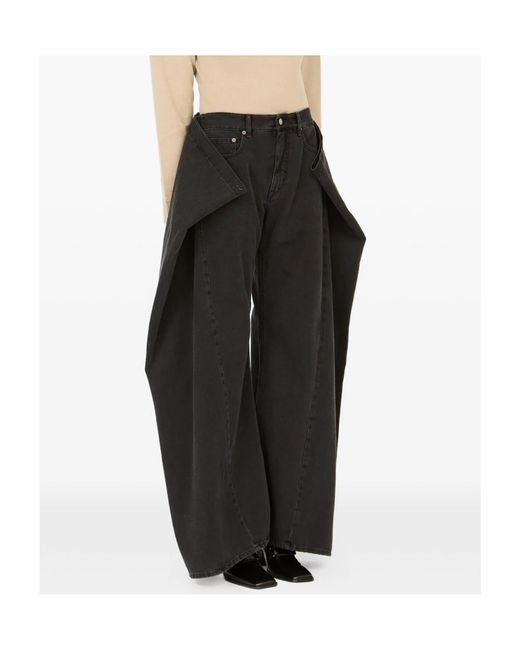 MM6 by Maison Margiela Black Wide-Leg Draped Jeans