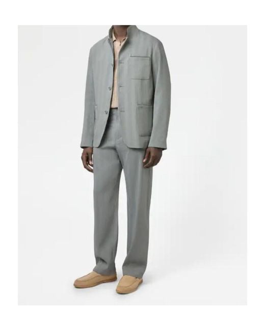 Tod's Gray Herringbone Drawstring Linen Trousers for men