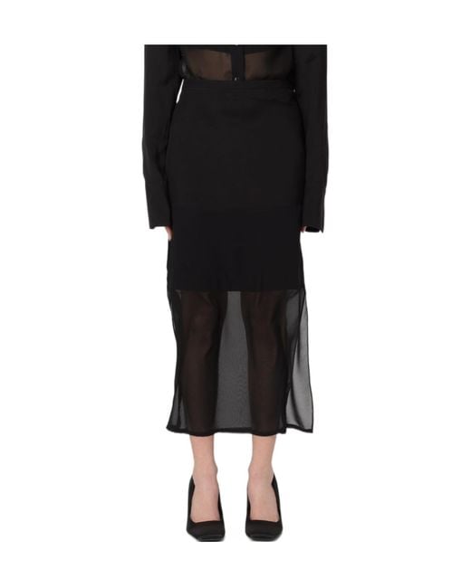 Sportmax Black Semi-Sheer Panel Midi Skirt
