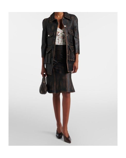 ShuShu/Tong Black Leather Midi Skirt