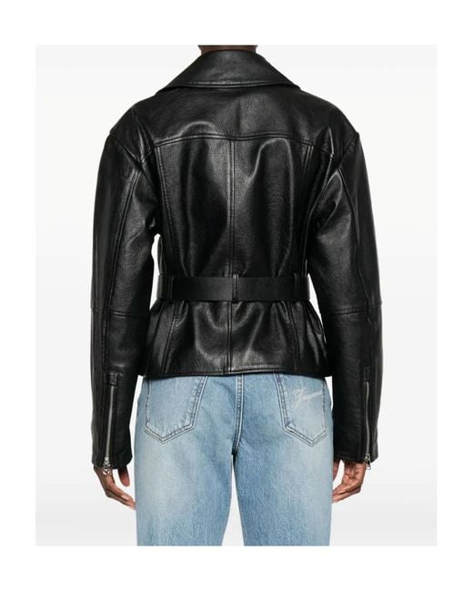 Patrizia Pepe Black Belted Zip-Up Biker Jacket