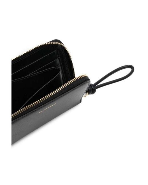 Jil Sander Black Logo Embossed Zip-Around Wallet