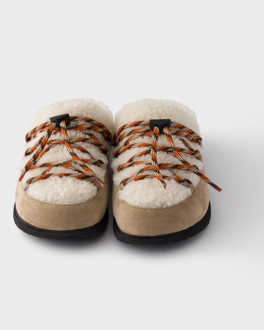 Prada Brown Suede And Shearling Mules