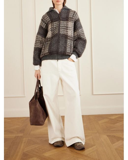 Brunello Cucinelli Brown Beaded Round-Toe Sneakers