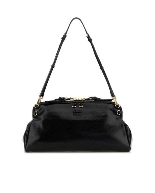 Miu Miu Leather Shoulder Bag in Black | Lyst