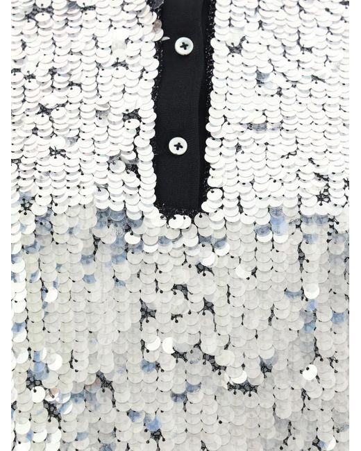 Pinko White Pupazzo Sequin Embellished Short-Sleeved Polo Top