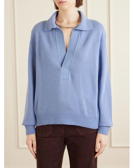 Victoria Beckham Blue Genevieve Wool And Cashmere Polo Shirt