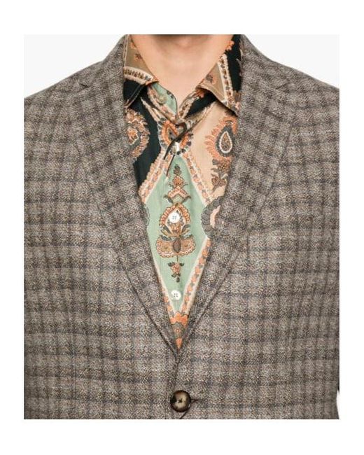 Etro Gray Checked Paisley-Lined Blazer for men