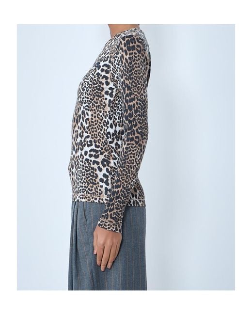 Ganni Blue Leopard Printed Long Sleeve Top