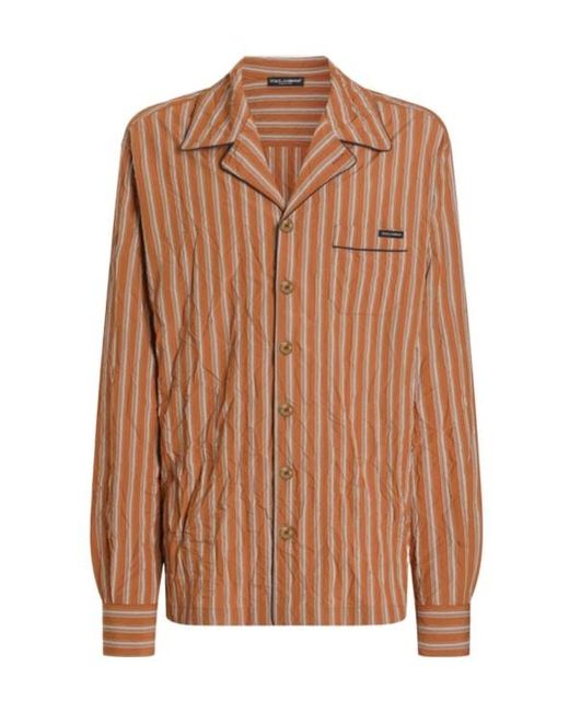 Dolce & Gabbana Brown Crinkled Striped Vanity Shirt for men