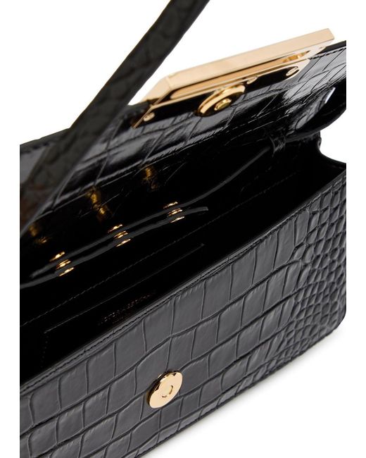 Victoria Beckham Black Crocodile-Pattern Leather Clutch