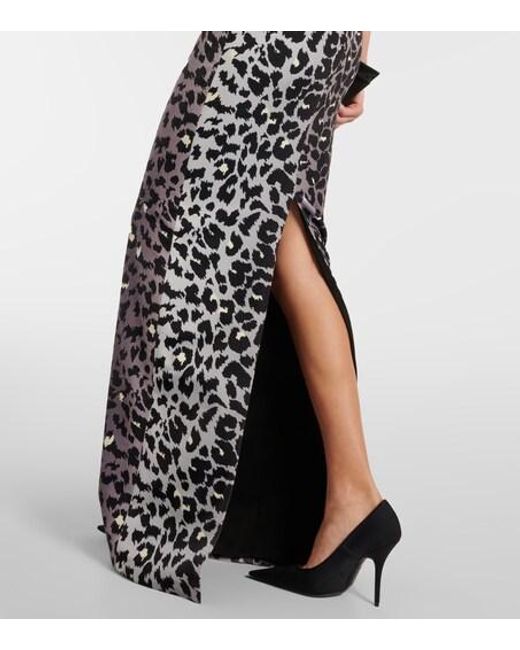 Alex Perry Blue Leopard-Print Strapless Velvet Gown