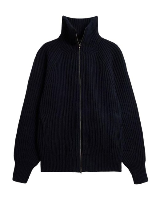 Soeur Blue Zip-Up Turtleneck Knit Cardigan