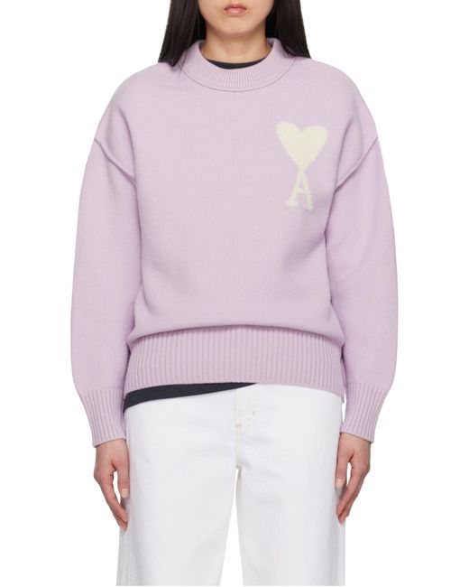 AMI Purple Ami De Coeur Crewneck Knitted Jumper for men