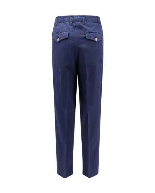 Brunello Cucinelli Blue Pressed-Crease Tapered Leg Trousers for men