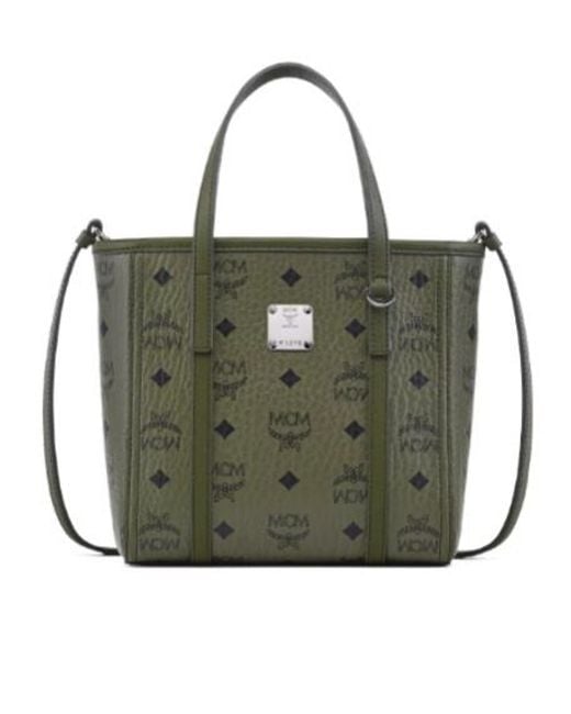MCM Green Mini Toni Visetos-Monogram Top-Zip Tote Bag