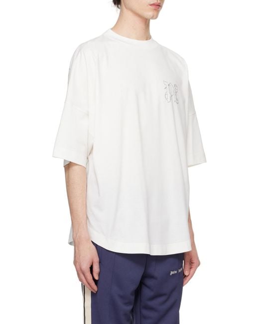 Palm Angels White Pa Monogram Embroidered Crewneck T-Shirt for men