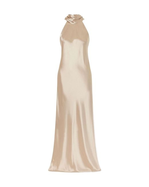 Galvan Natural Sienna Satin Halterneck Gown