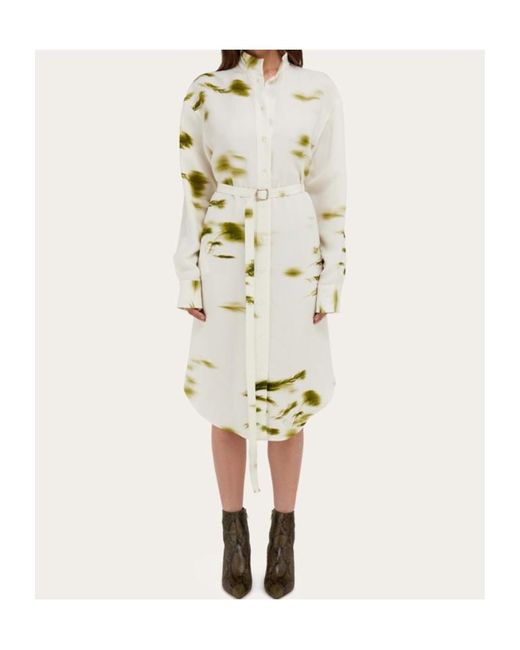 Ferragamo White Flower Printed Shirt Skirt