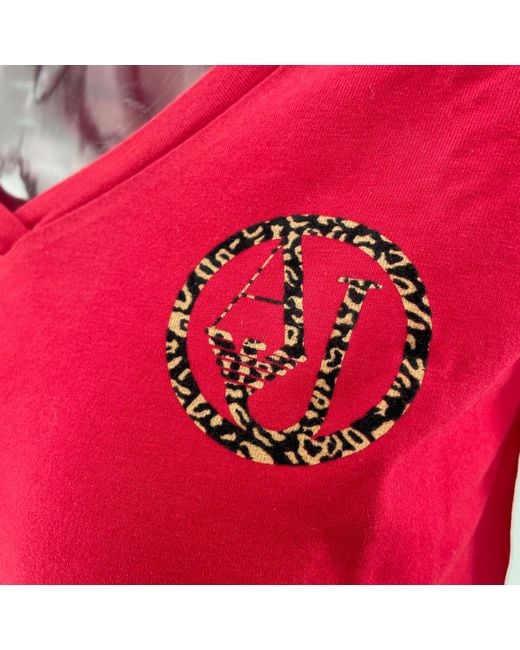 Armani Jeans Red V-Neck Long-Sleeved T-Shirt