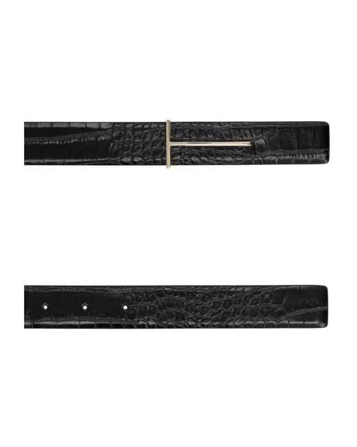 Tom Ford White Crocodile-Effect Metal Belt