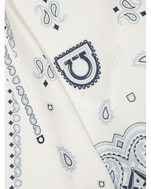 Ferragamo White Arabesque-Print Silk Blouse