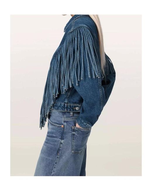 AllSaints Blue Fringed Denim Jacket