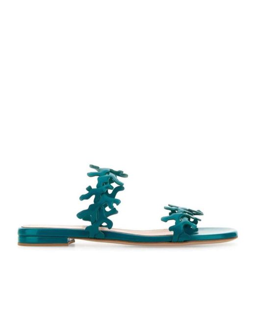 Gianvito Rossi Green Ocean Coral Embellished Slip-On Sandals