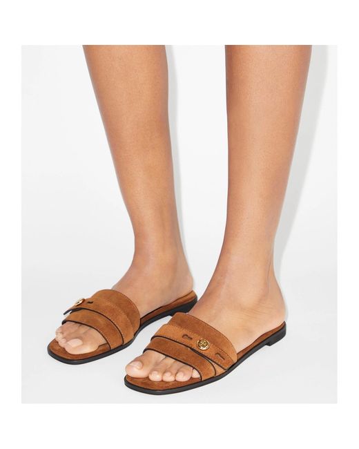 Tory Burch Brown Logo Slippers