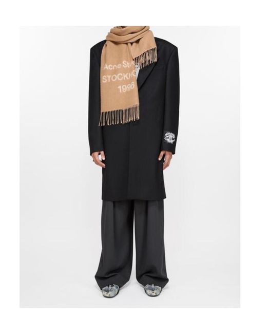 Acne Natural Logo Jacquard Fringed Scarf for men
