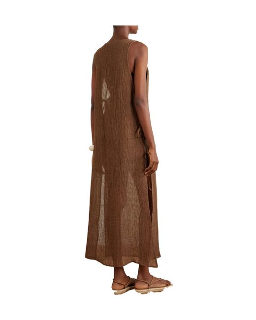 LeKasha Brown Linen Midi Dress