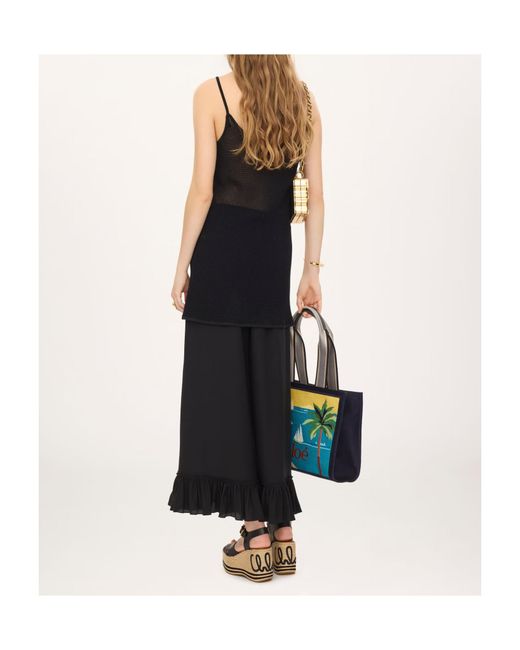 Chloé Black Thin-Strap Fitted Logo Mini Dress
