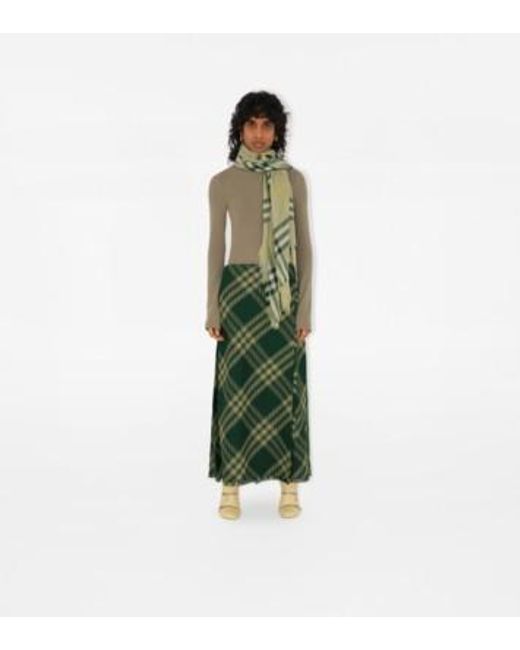 Burberry Green Vintage Check Fringed-Edge Scarf for men