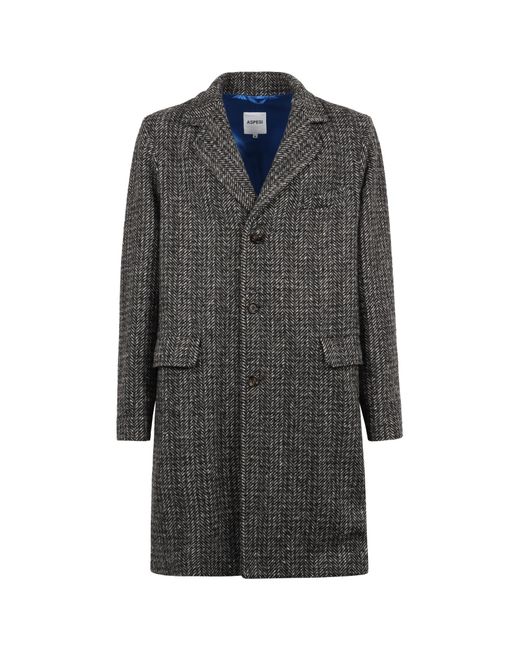 Aspesi Gray Single Breasted Lapel Collared Coat for men