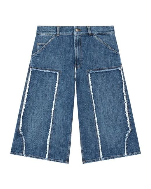 Palm Angels Blue Curved Logo Skater Shorts for men