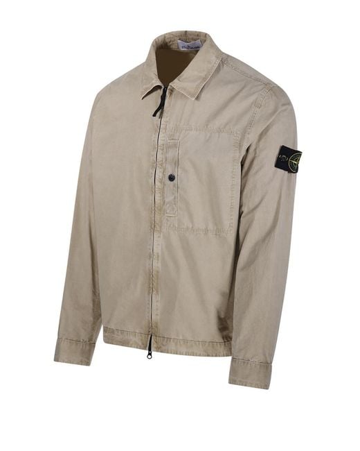 Stone Island Gray Compass Patch Zip-Up Shirt Jacket for men