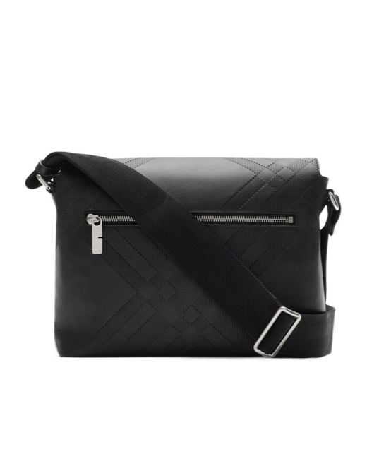 Burberry Black Checked Foldover-Top Messenger Bag for men