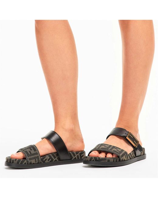 Fendi Black Double-Strap Flat Sandals