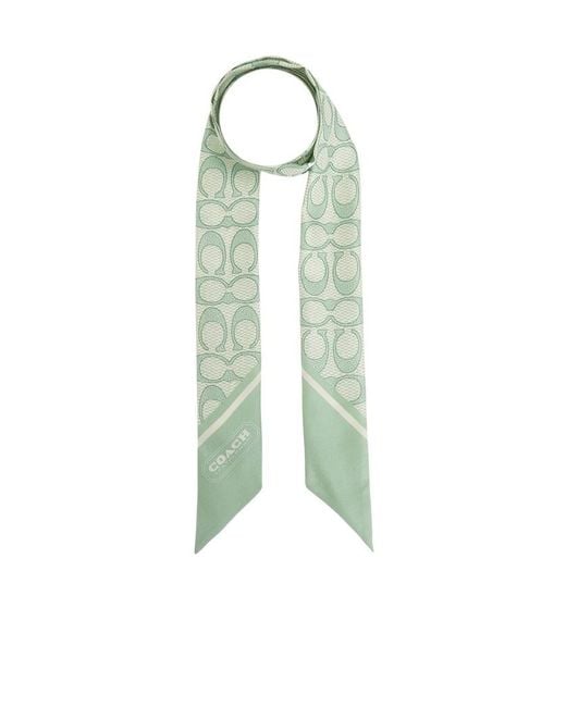 COACH Green Textured Print Narrow Scarf