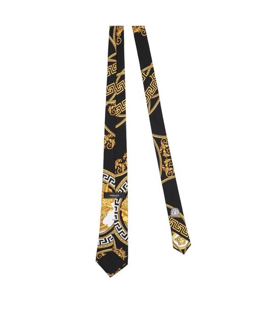 Versace Metallic Baroque Pattern-Print Silk Tie for men