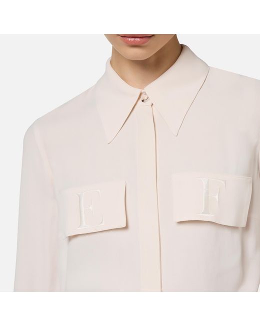 Elisabetta Franchi Pink Logo-Embroidered Georgette Shirt