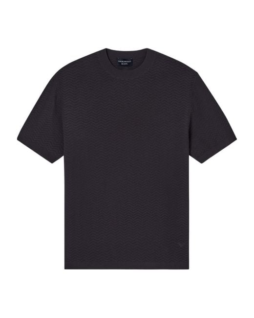 Emporio Armani Black Jacquard Crewneck Knitted T-Shirt for men