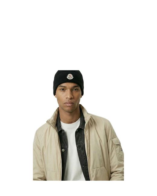 Moncler Black Logo Cotton Beanie for men