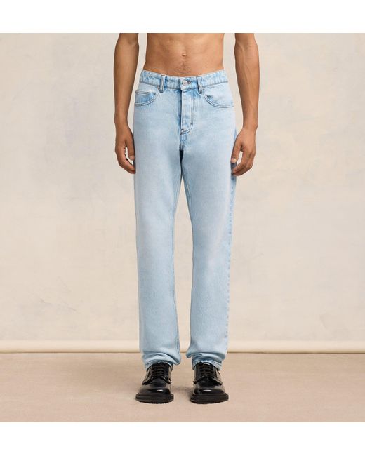AMI Blue Mid Rise Straight Leg Jeans for men