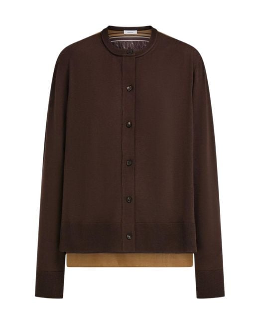 Ferragamo Brown Cardigan With Silk Panel Detail
